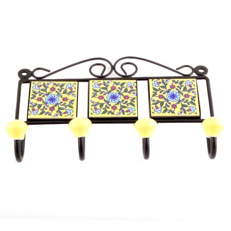 Yellow And Turquoise Wheel Flower Tiles Hooks